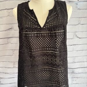 Lucky Brand Black Eyelet Lace Boho Sleeveless Blouse Small